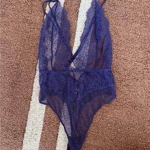 Victoria's Secret Sheer Lace Bodysuit in Navy